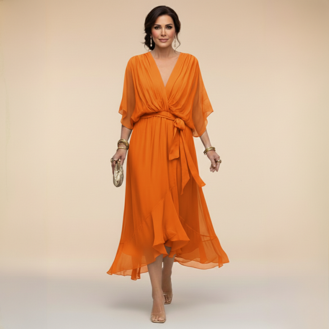 Opal | V-Ausschnitt Elegantes Midi-Kleid