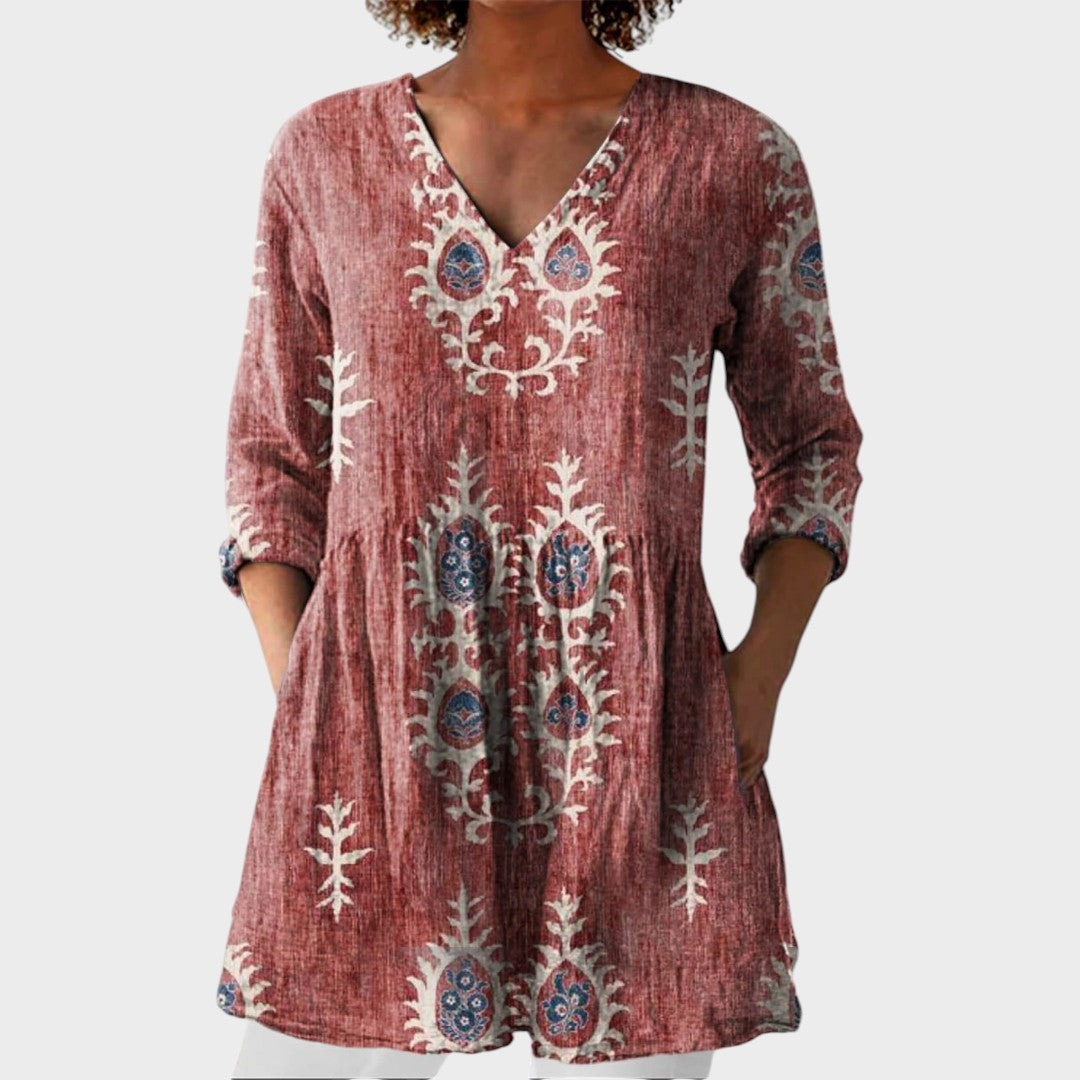 Elise | Boho Lange Bluse – V-Ausschnitt
