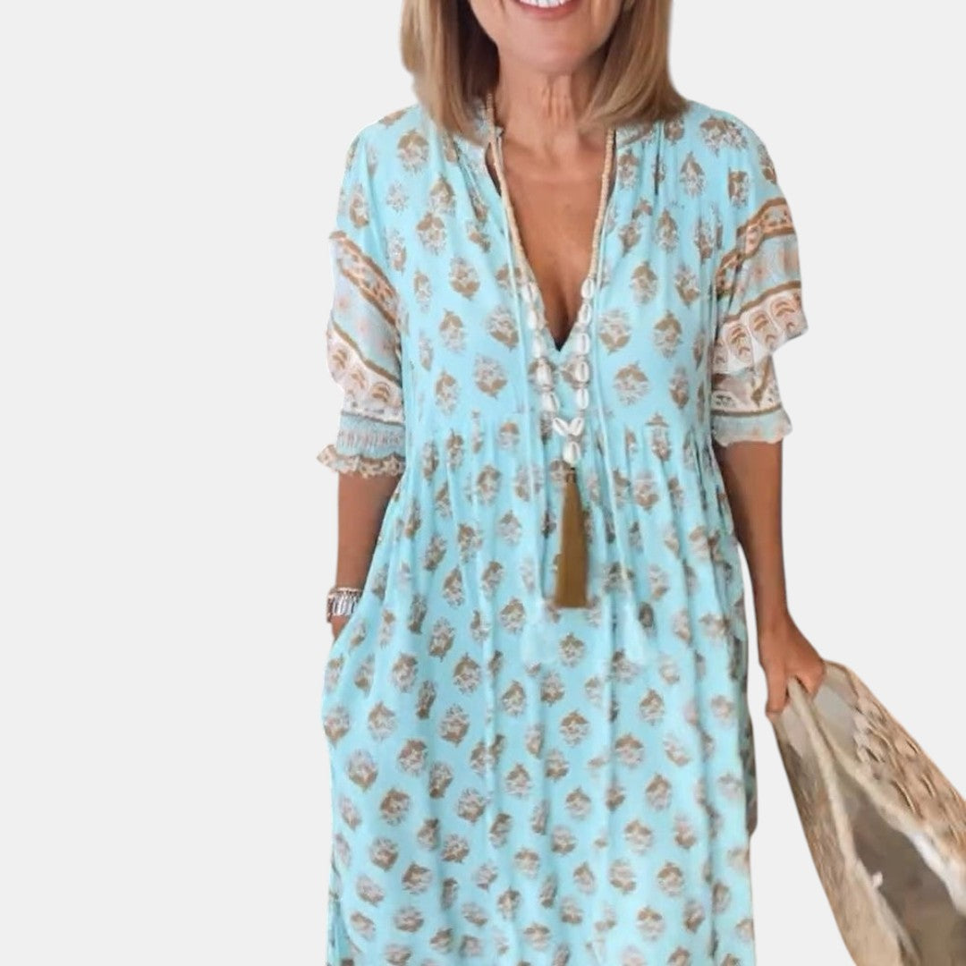 MANA | MIDI-KLEID MIT FLORALEN MUSTERN UND V-AUSSCHNITT