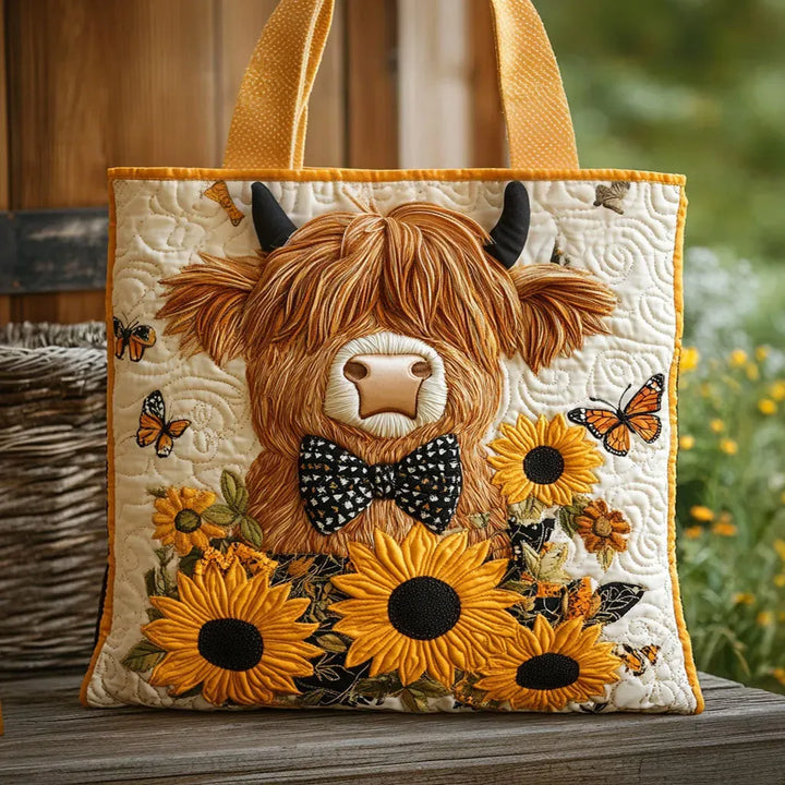 Handgefertigte Tasche | Hochlandrind mit Sonnenblumen
