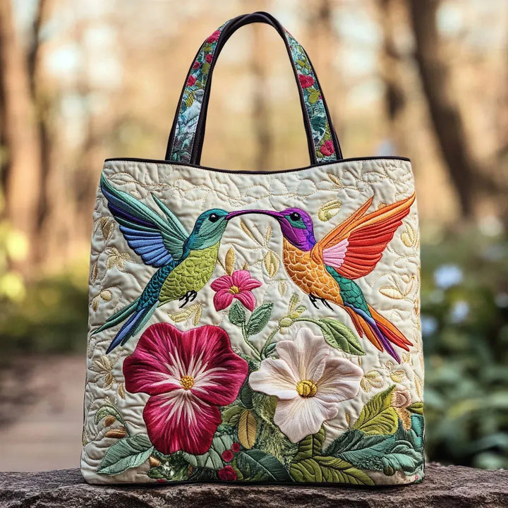 Handgefertigte Tasche | Kolibri und weiße Blumen