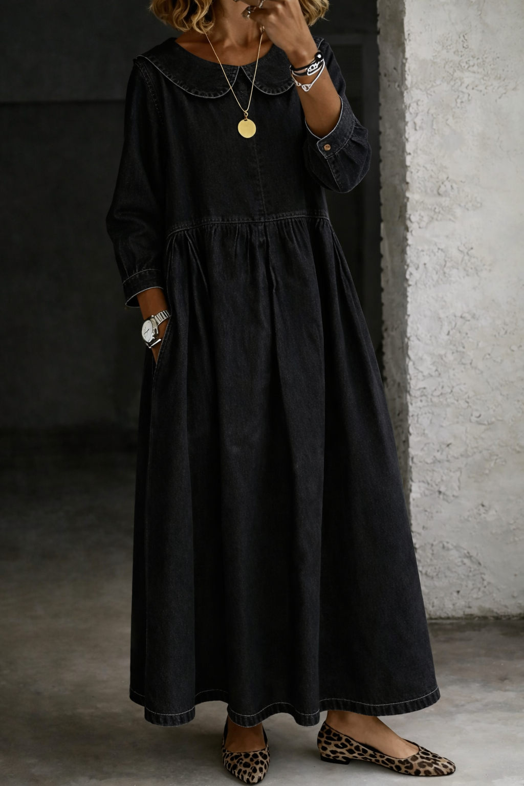 Bettina - Denim-Kleid mit Peter-Pan-Kragen
