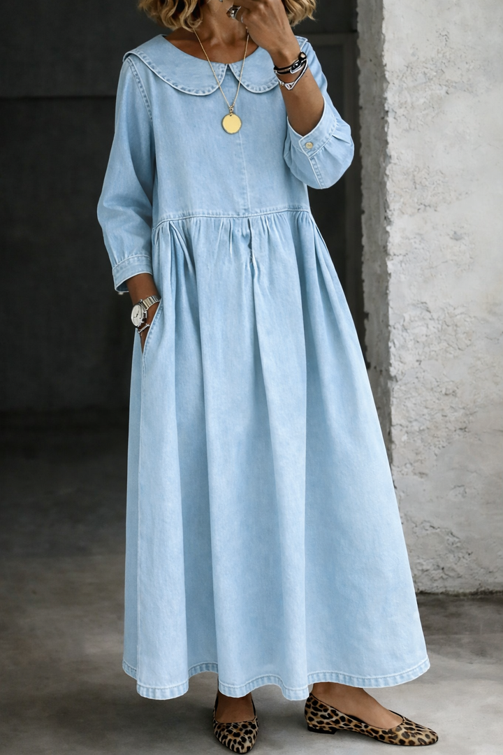 Bettina - Denim-Kleid mit Peter-Pan-Kragen
