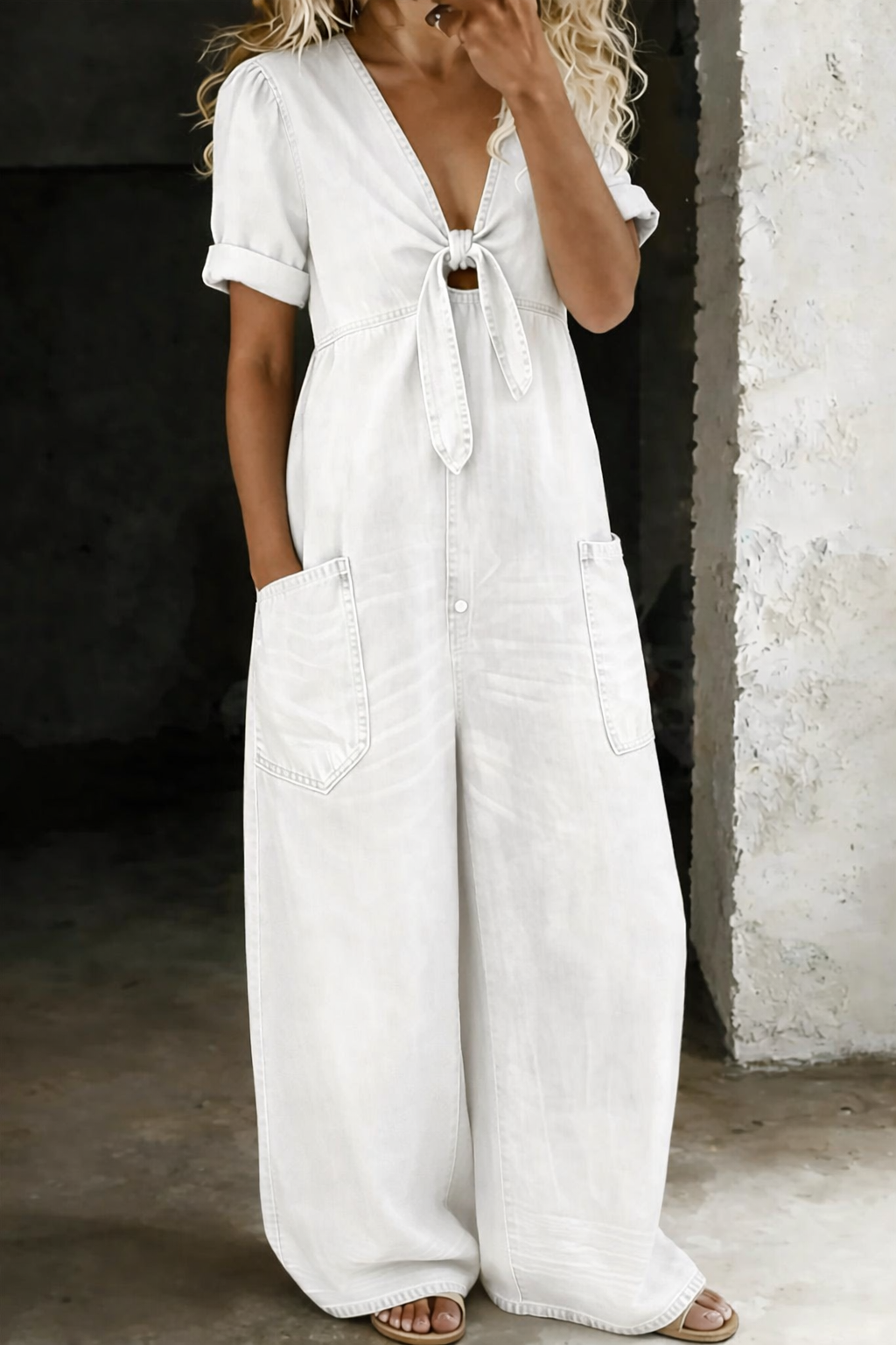 Agnes - Kurzärmliger Jumpsuit mit V-Ausschnitt