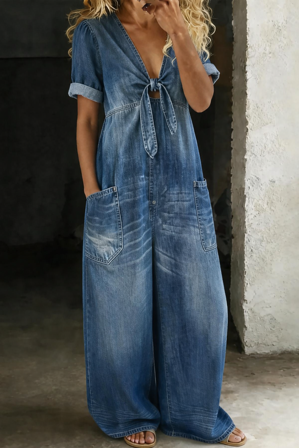 Agnes - Kurzärmliger Jumpsuit mit V-Ausschnitt