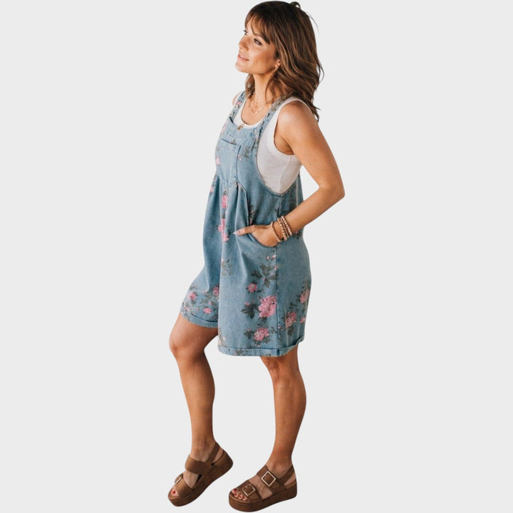 Taniah | Florale Denim-Latzhose