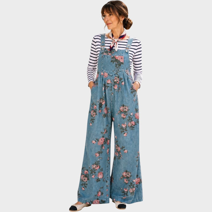 Norelle | Floral Bedruckte Denim-Latzhose