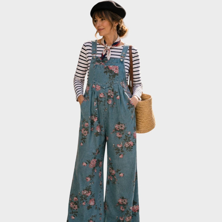 Norelle | Floral Bedruckte Denim-Latzhose