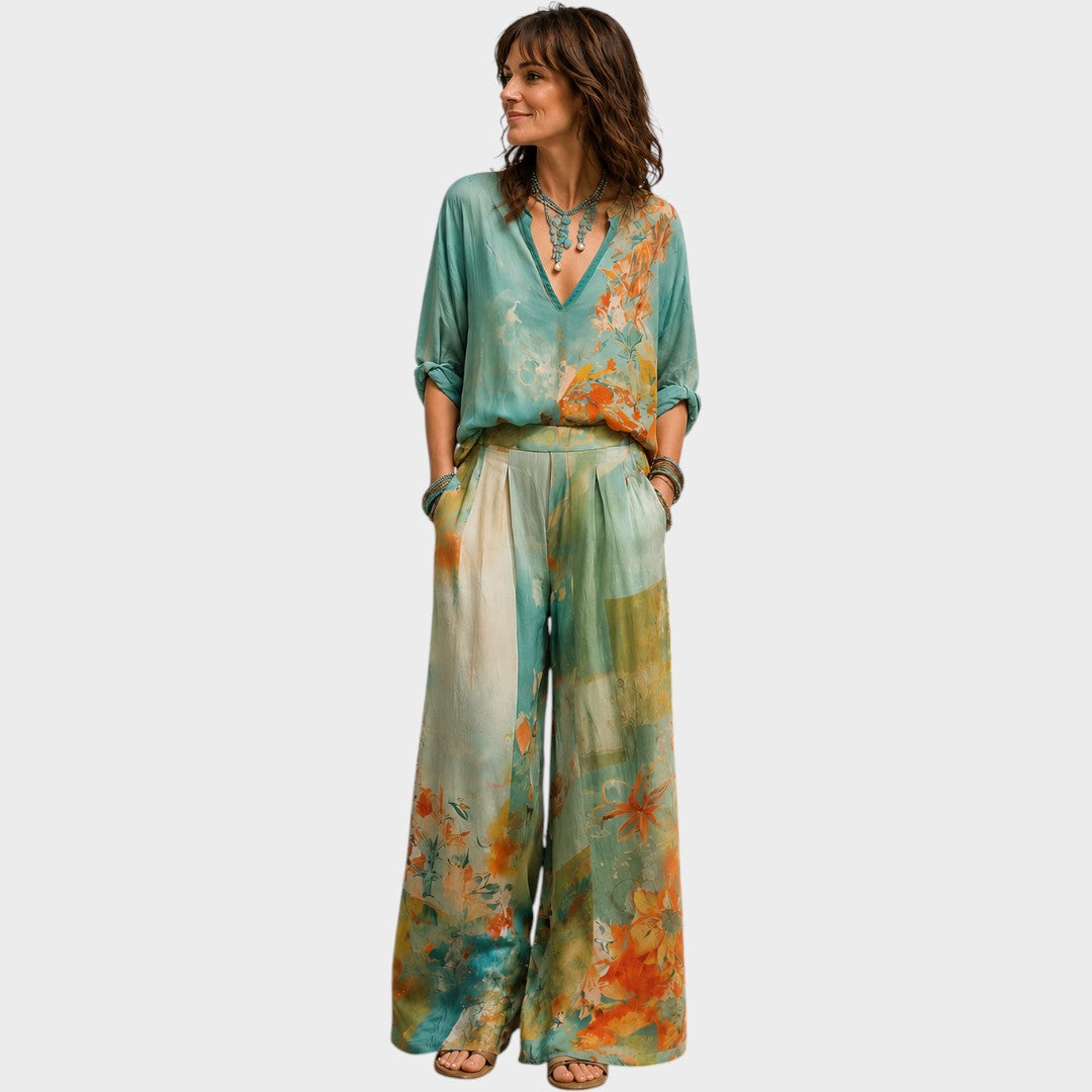 Celidora | Elegantes Blumenmuster-Set mit weitem Bein
