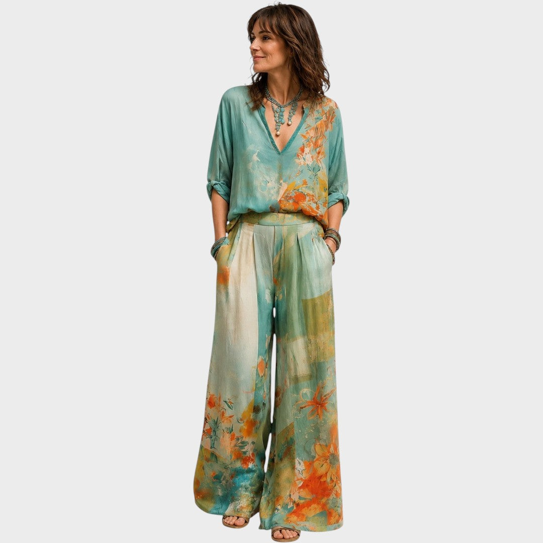 Celidora | Elegantes Blumenmuster-Set mit weitem Bein