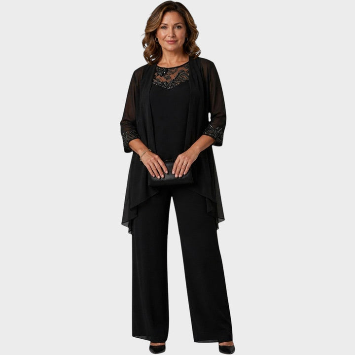 Adalie | Passendes Set aus Hose, Bluse und Mantel