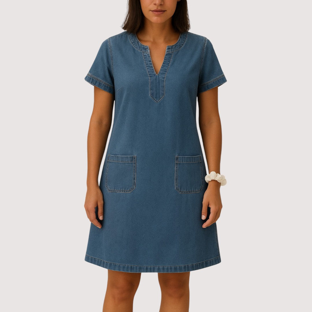 Mila | Denim Kleid mit V-Ausschnitt