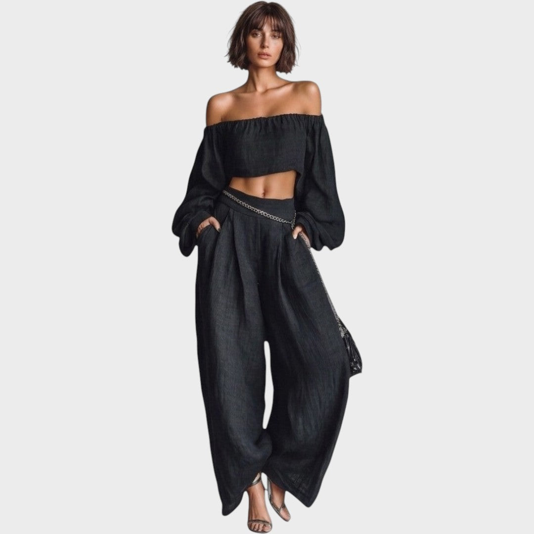 Cíntia | Off-Shoulder Set mit weiten Hosen