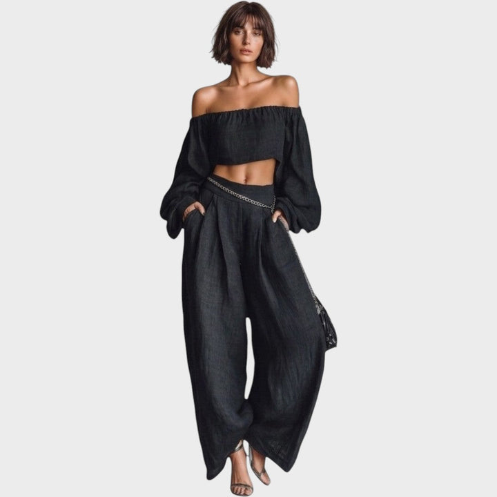 Cíntia | Off-Shoulder Set mit weiten Hosen