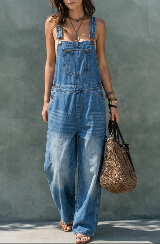 Astrid - Denim-Latzhose mit Elastischem Bund