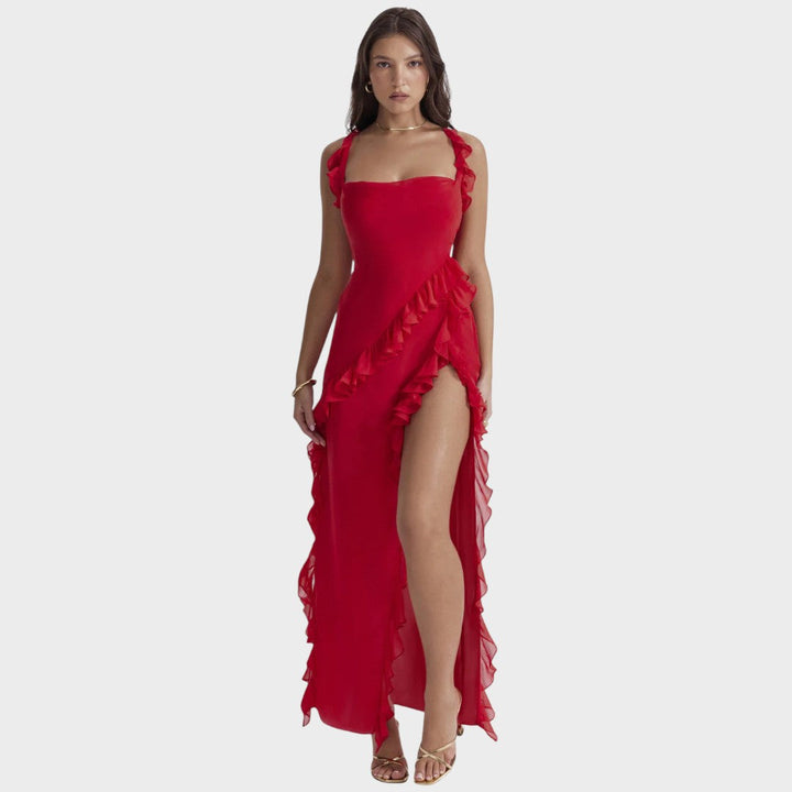 Amira | Dunkelpflaumenfarbenes Langkleid