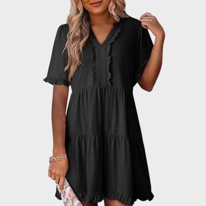 Barbara | Lässiges kurzes Kleid mit V-Ausschnitt