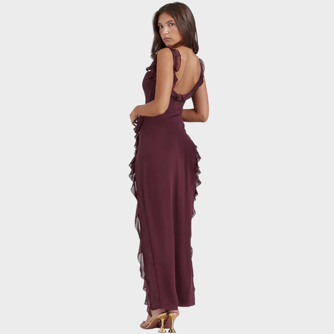 Amira | Dunkelpflaumenfarbenes Langkleid