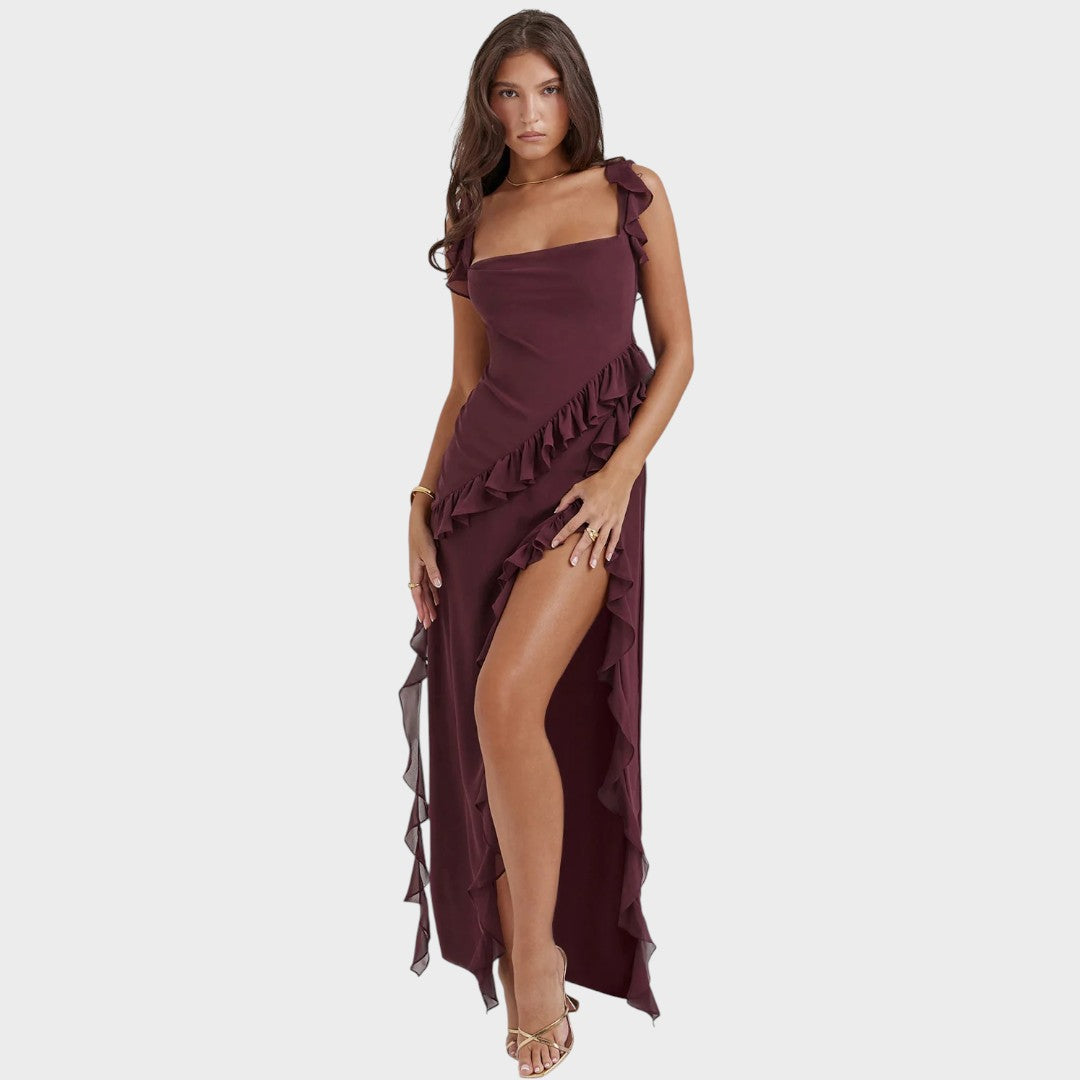 Amira | Dunkelpflaumenfarbenes Langkleid