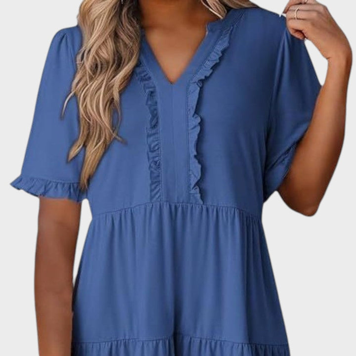 Barbara | Lässiges kurzes Kleid mit V-Ausschnitt