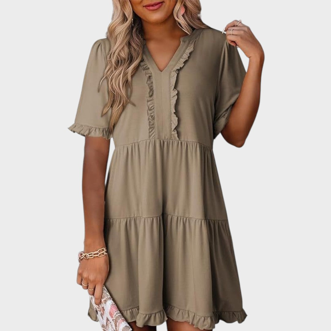 Barbara | Lässiges kurzes Kleid mit V-Ausschnitt