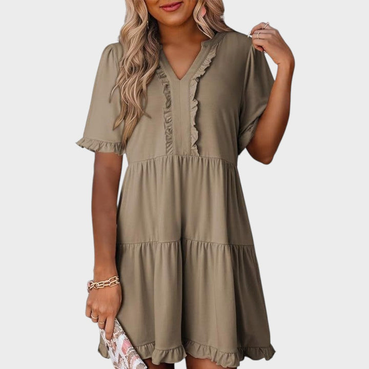 Barbara | Lässiges kurzes Kleid mit V-Ausschnitt