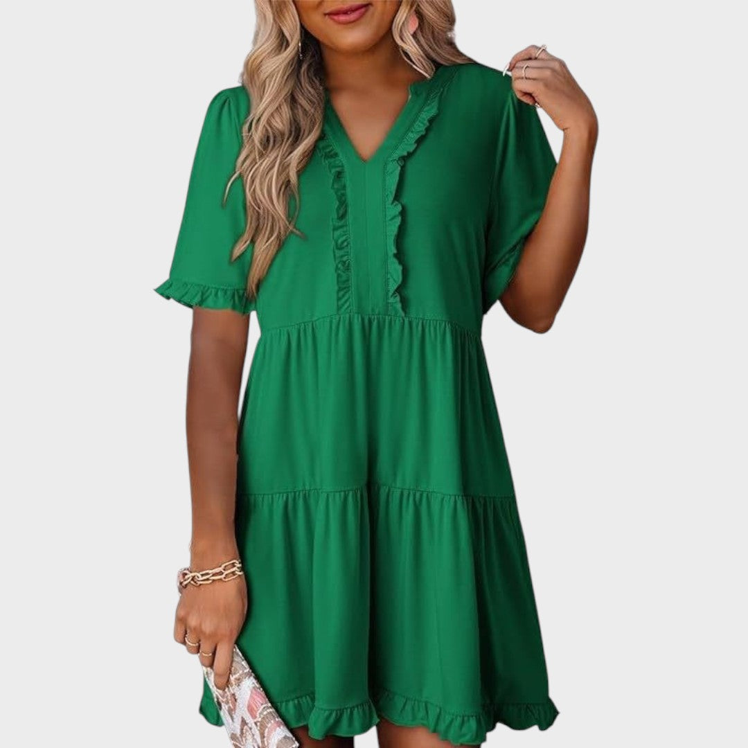 Barbara | Lässiges kurzes Kleid mit V-Ausschnitt
