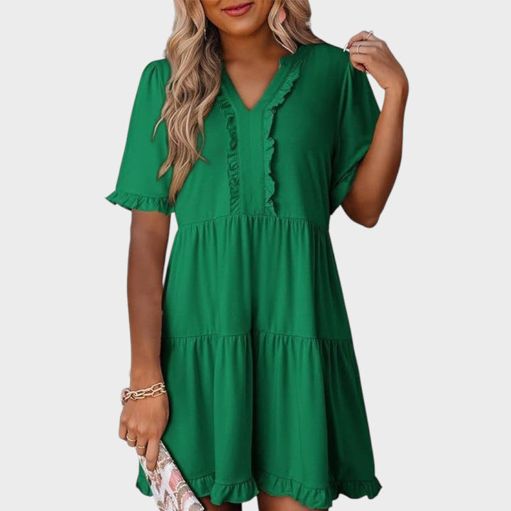Barbara | Lässiges kurzes Kleid mit V-Ausschnitt