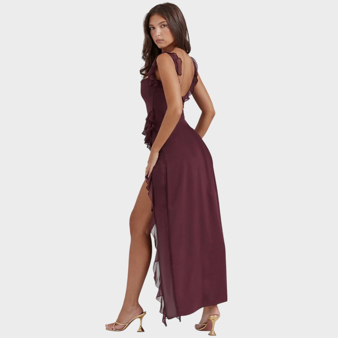 Amira | Dunkelpflaumenfarbenes Langkleid