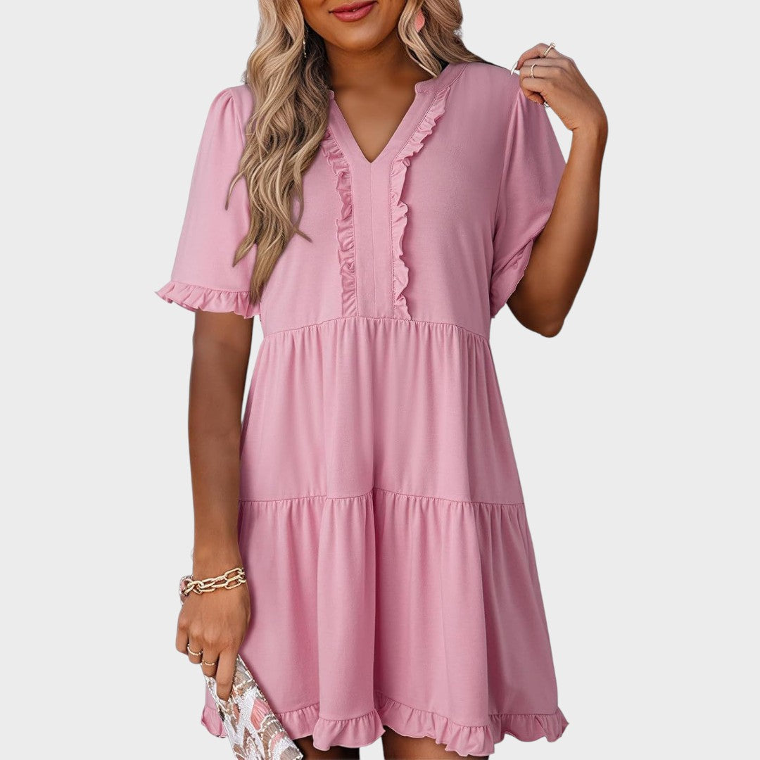 Barbara | Lässiges kurzes Kleid mit V-Ausschnitt