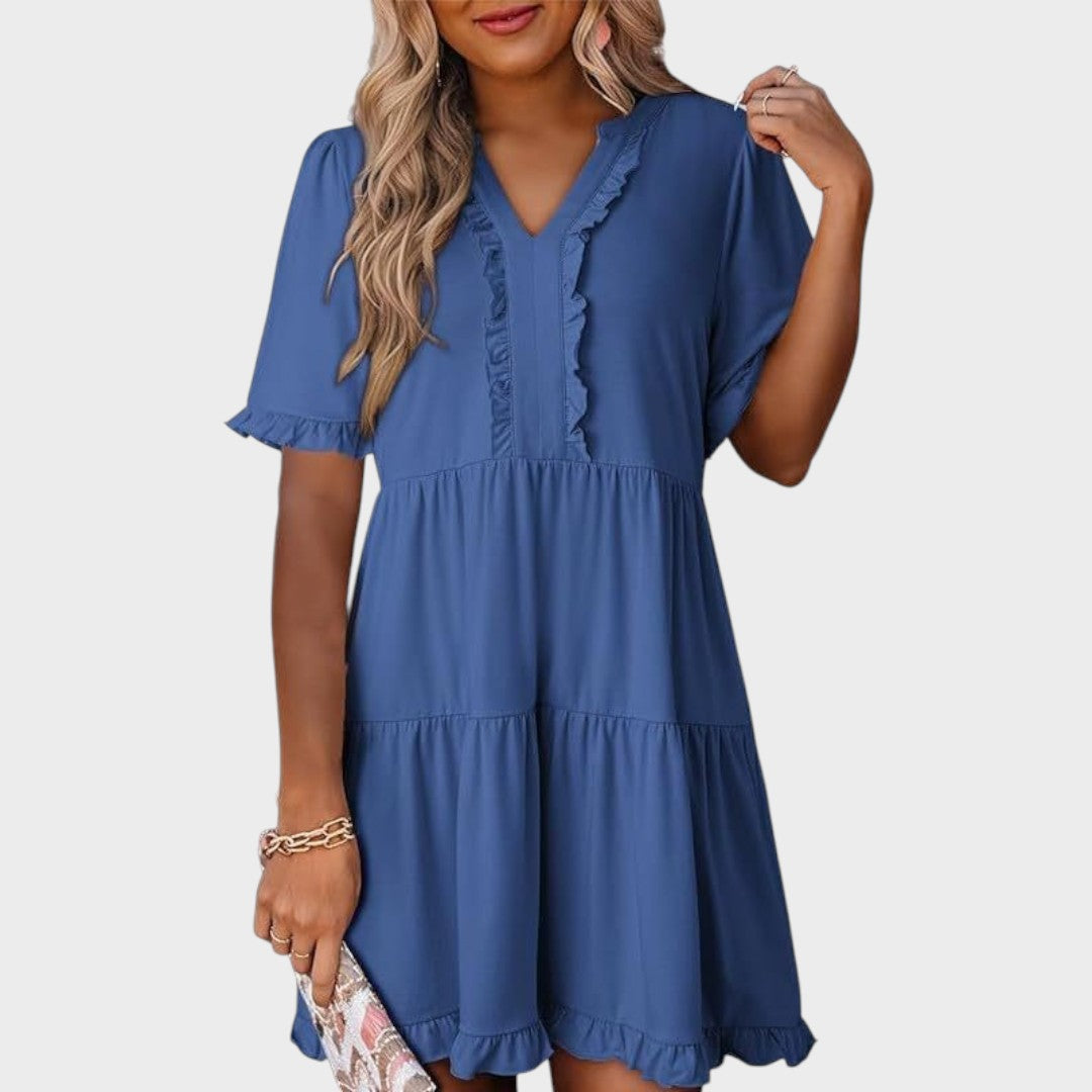 Barbara | Lässiges kurzes Kleid mit V-Ausschnitt