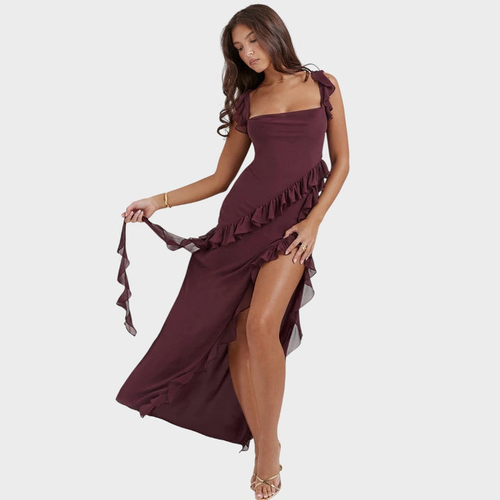 Amira | Dunkelpflaumenfarbenes Langkleid