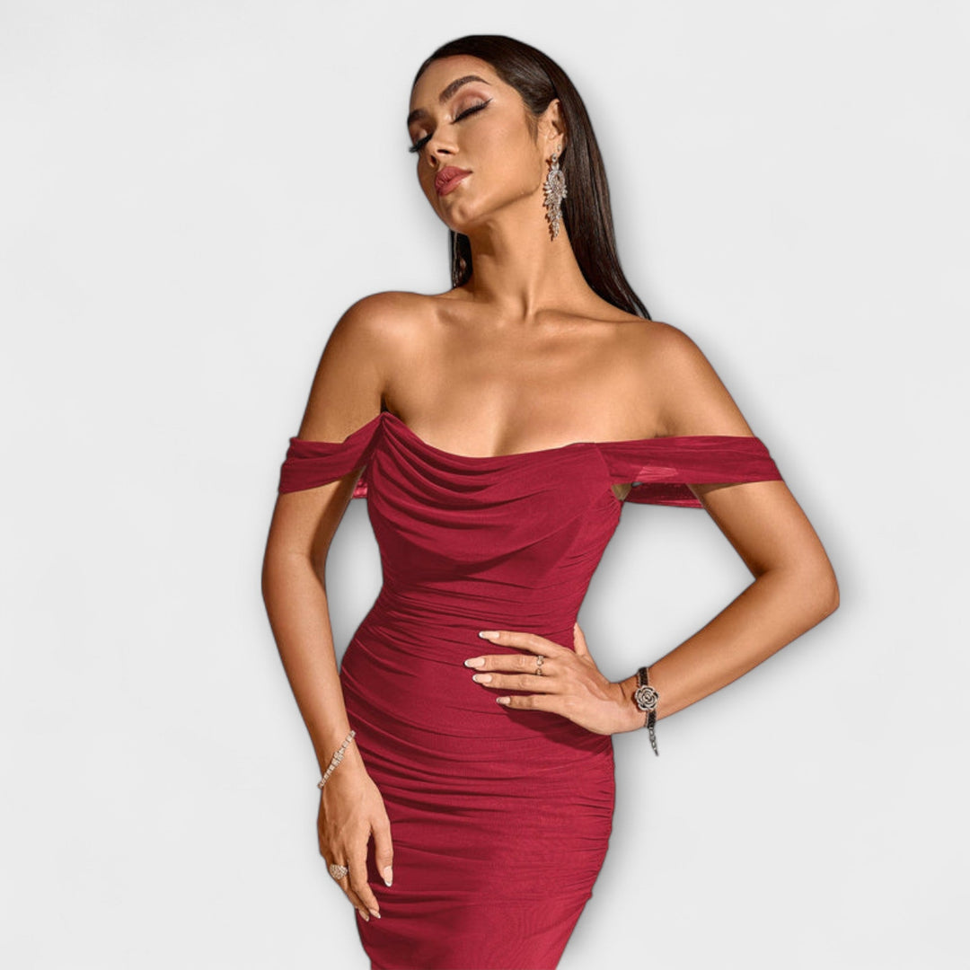 Lone | Off-Shoulder Bodycon Kleid mit Raffung