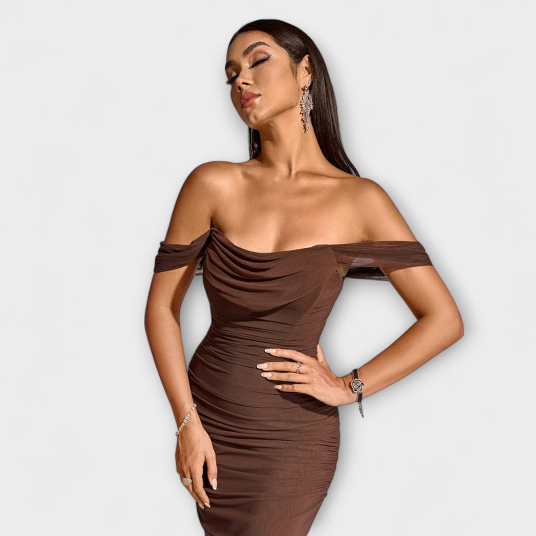 Lone | Off-Shoulder Bodycon Kleid mit Raffung