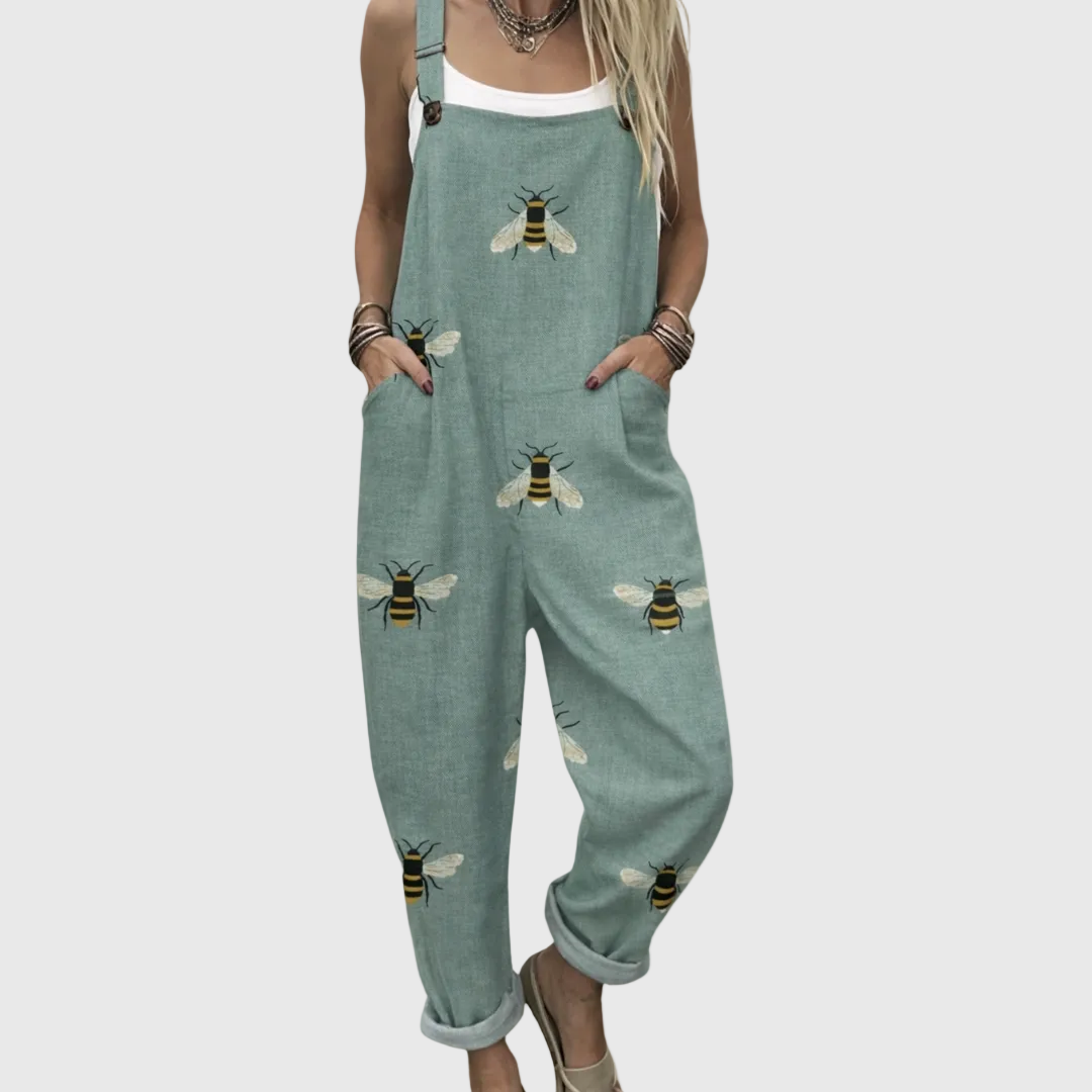 Latzhose mit Vintage-Bienen Salbeigrün für Damen