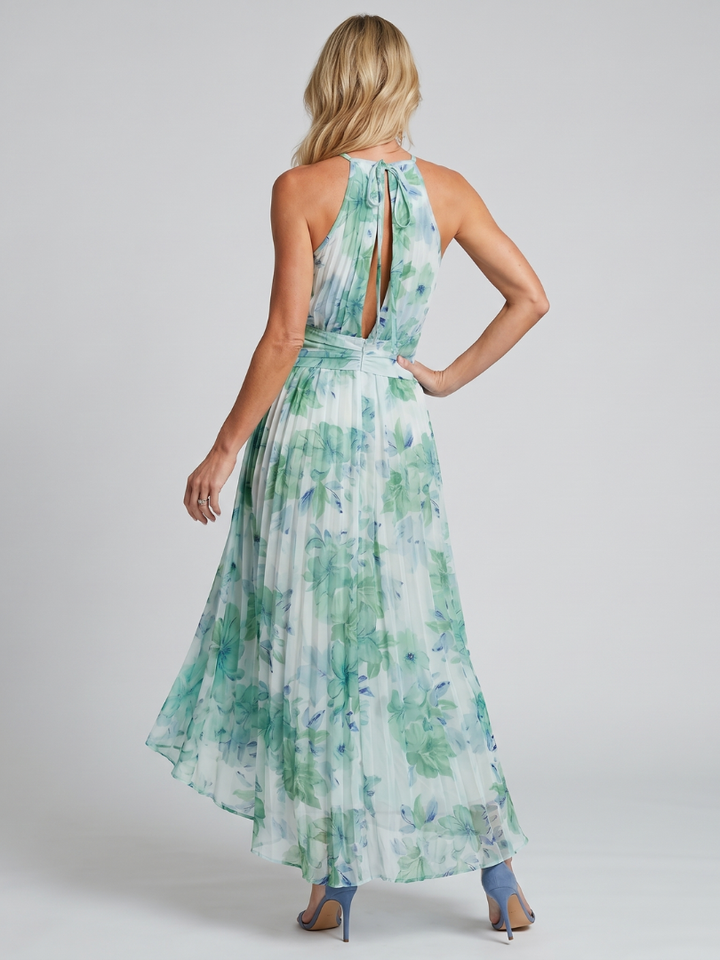 Portia | Plissiertes Halter-Soft-Blumenmuster-Midikleid