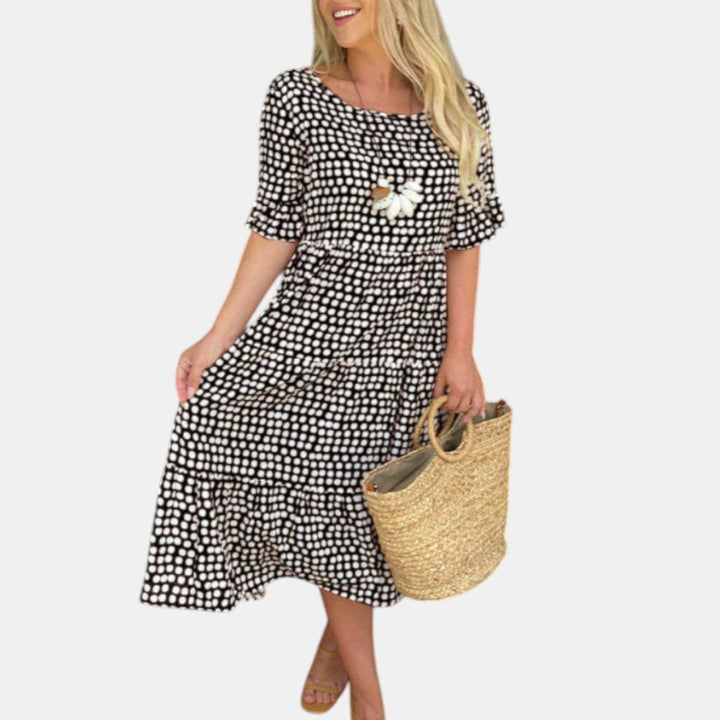 ZORA | MIDI-KLEID MIT KURZEN ÄRMELN IN SAND