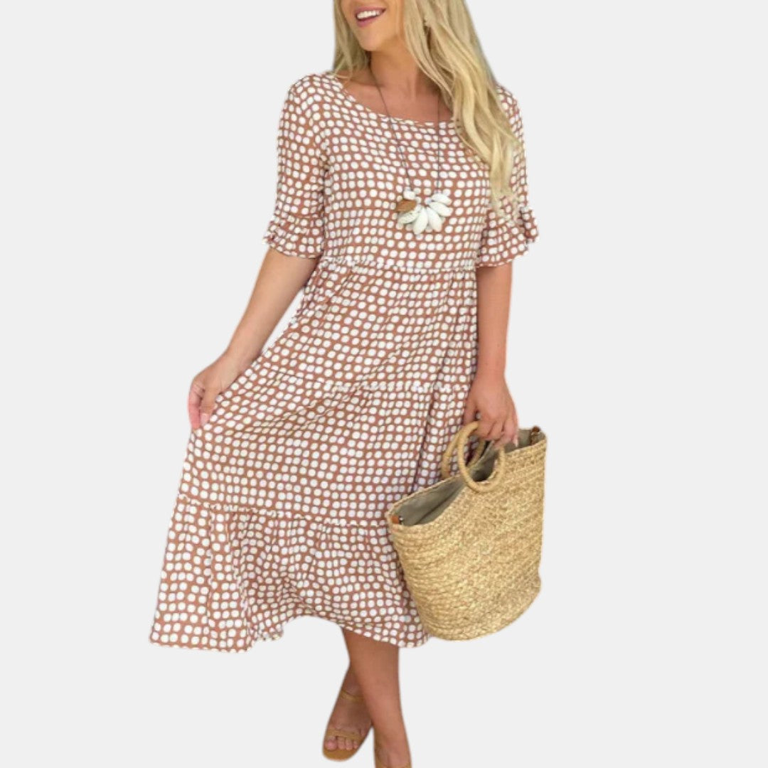 ZORA | MIDI-KLEID MIT KURZEN ÄRMELN IN SAND