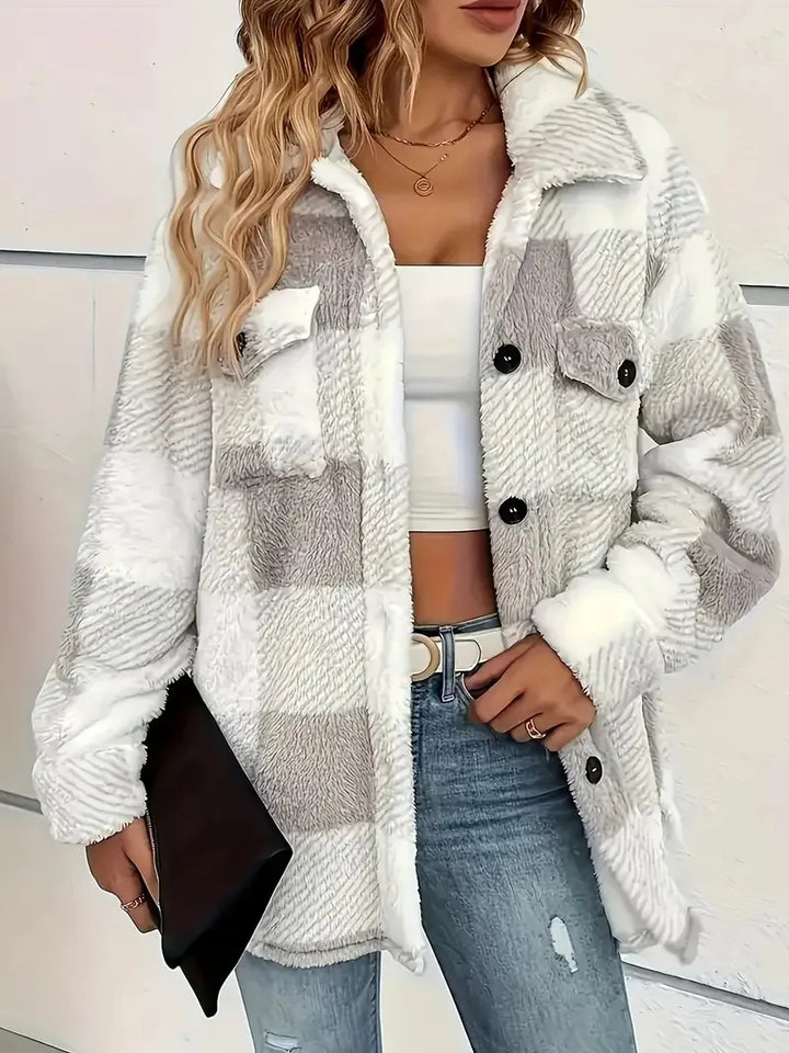 Marlene - Elegante Karierte Fleecejacke