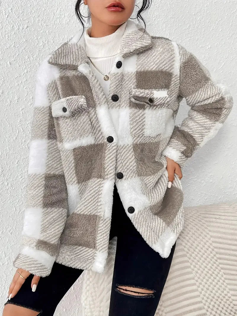 Marlene - Elegante Karierte Fleecejacke