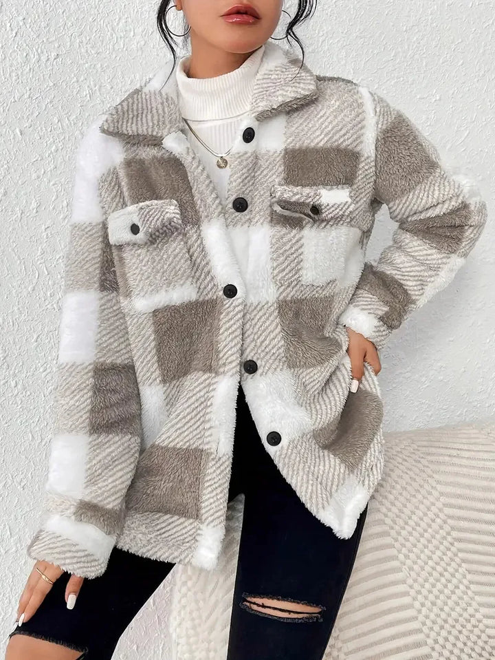Marlene - Elegante Karierte Fleecejacke
