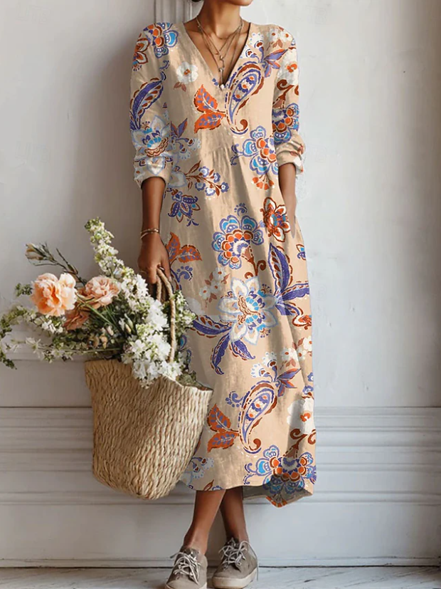 Boho-gestreiftes Kleid für Damen