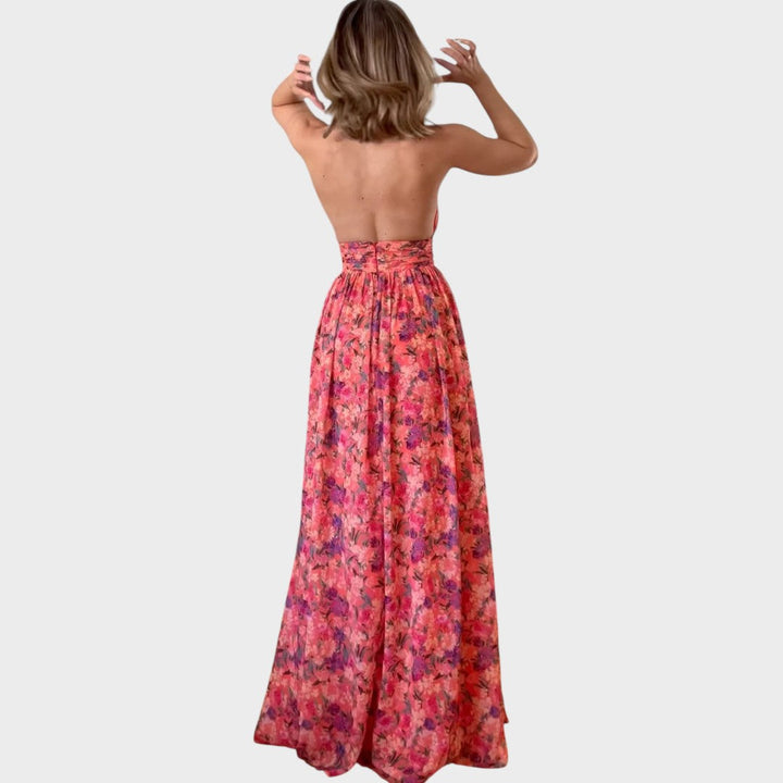 Lunay | Langes Rückenfreies Kleid mit Floralprint