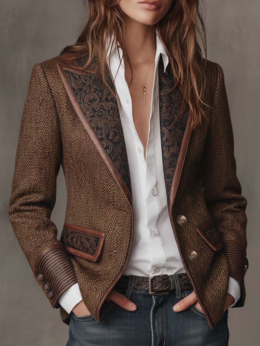 Damen Blazer mit Fischgrätmuster