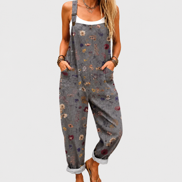 Ida | Graue Latzhose mit Trockenblumen