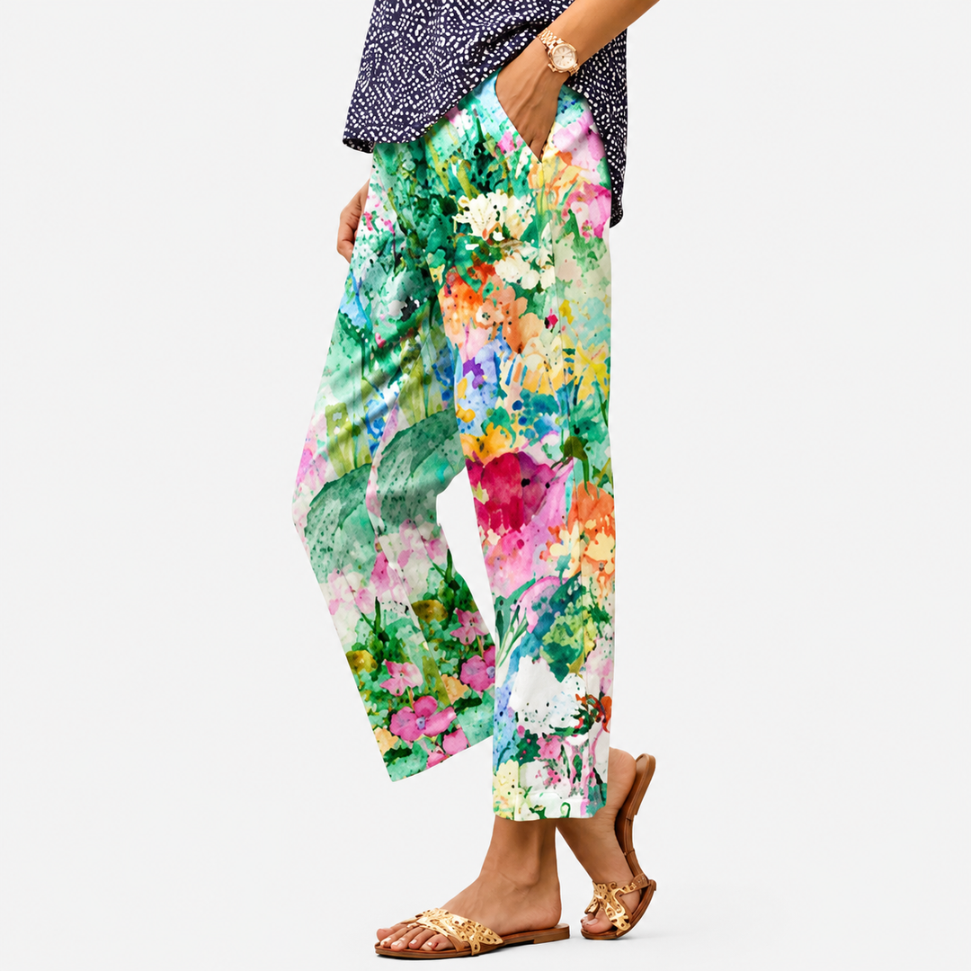 Christiane | Bunte Sommerhose mit Aquarelldruck