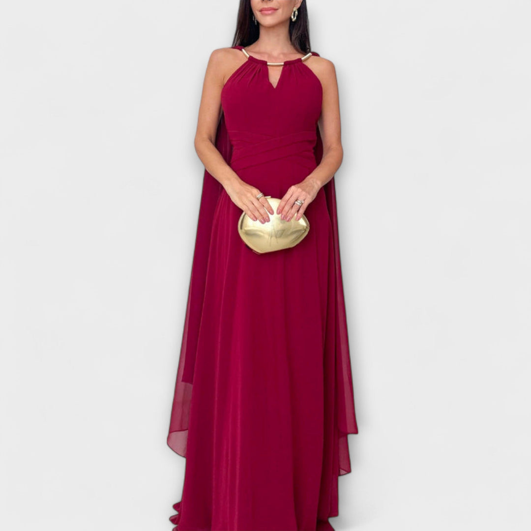 Mabel | Elegante Maxikleider mit Cape und hohem Schlitz