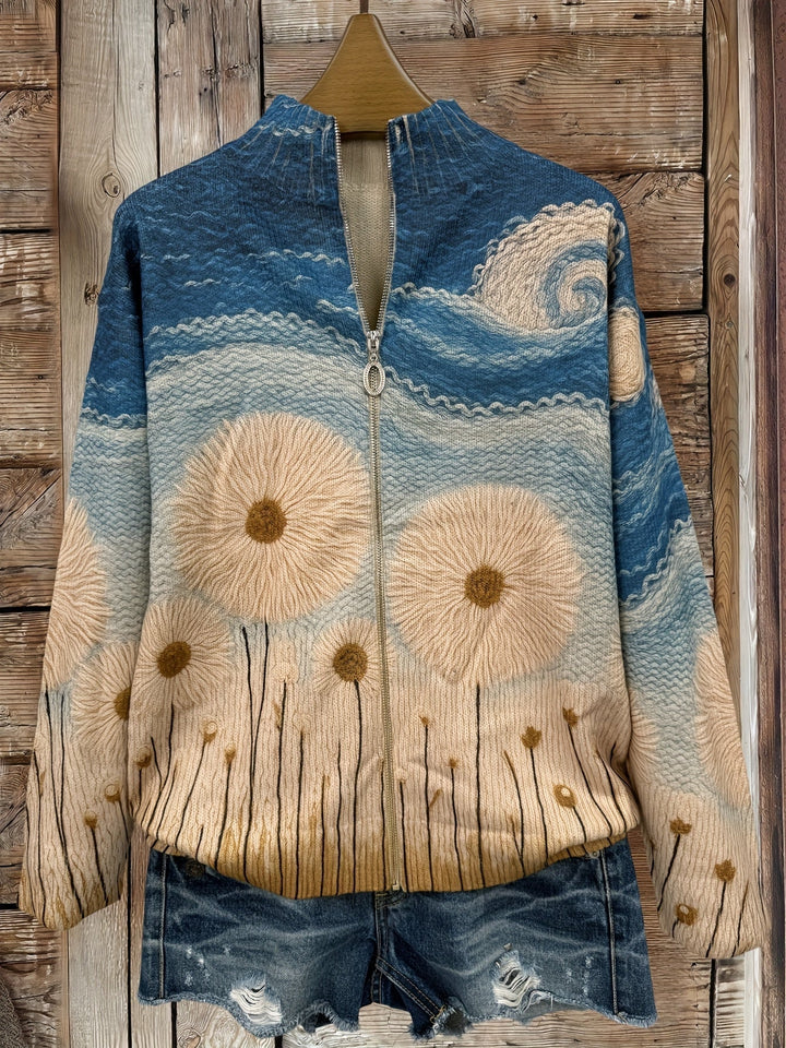 Yolanda™ | Gänseblümchen Wiesen Stepp-Cardigan mit Reißverschluss