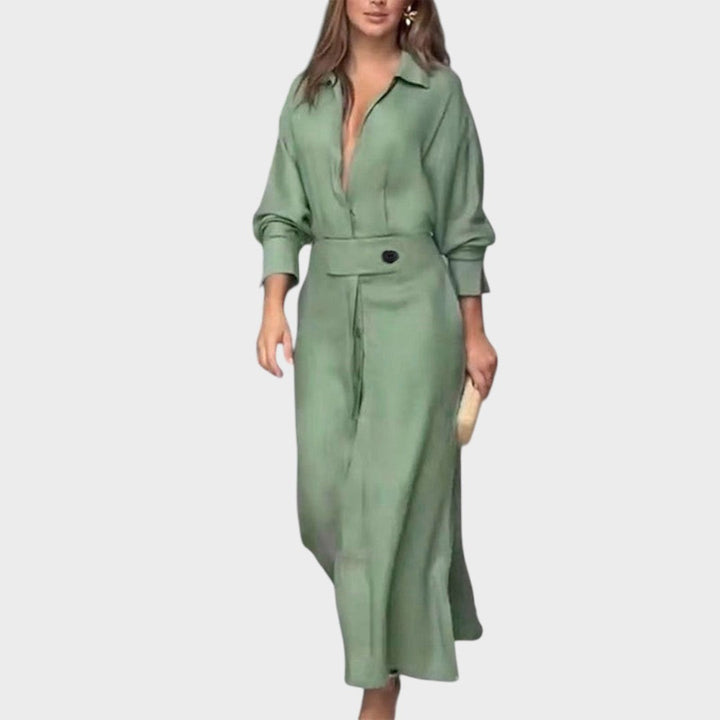 Jeanette | Langes Kleid mit V-Ausschnitt