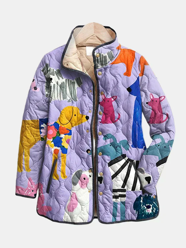 Rhea | Lässige Steppjacke mit Hundemuster